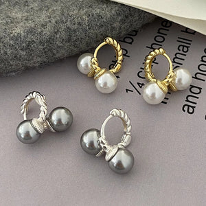 925 Silver Pearl Twisted Hoop Earrings Minimalist Vintage Jewelry