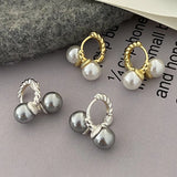925 Silver Pearl Twisted Hoop Earrings Minimalist Vintage Jewelry