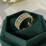 925 Silver Zircon Pearl Adjustable Ring for Women