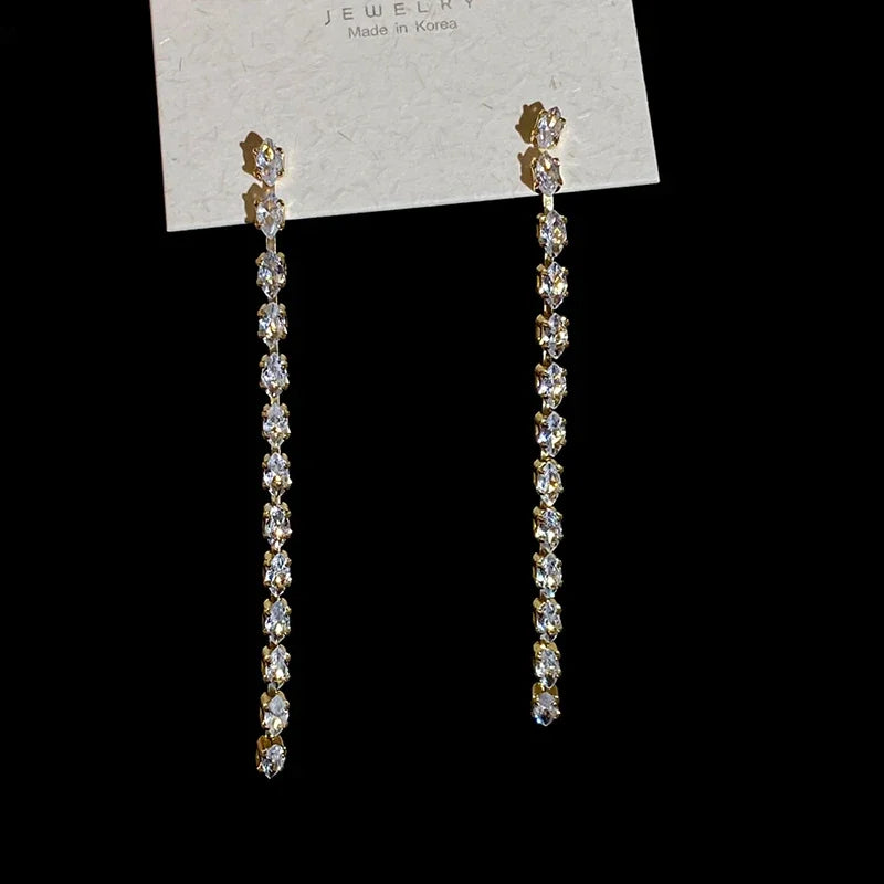 925 Silver Zircon Tassel Drop Earrings for Women