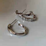 925 Silver Asymmetric Geometric Zircon Drop Earrings