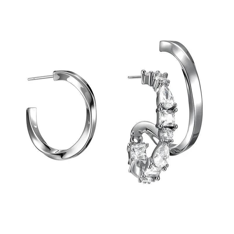 925 Silver Asymmetric Geometric Zircon Drop Earrings