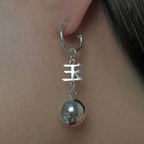 925 Silver Chinese Character Tassel Chain Hoop Earrings for Women
