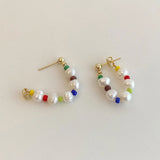 925 Silver Pearl Bead Hoop Earrings Vintage Jewelry
