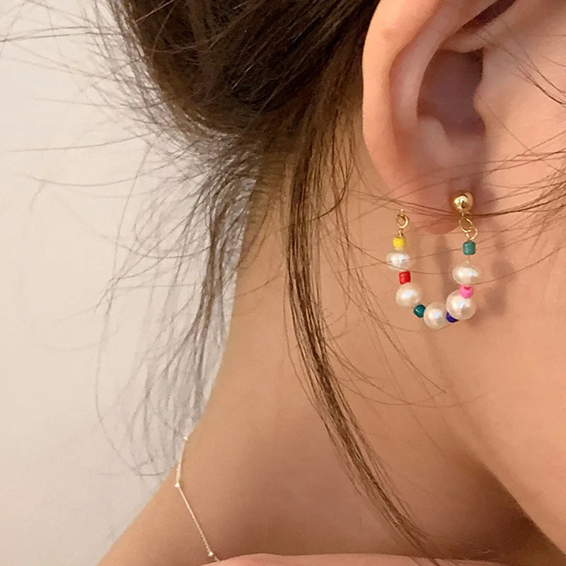 925 Silver Pearl Bead Hoop Earrings Vintage Jewelry