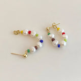 925 Silver Pearl Bead Hoop Earrings Vintage Jewelry
