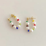 925 Silver Pearl Bead Hoop Earrings Vintage Jewelry