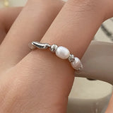 925 Silver Freshwater Pearls Adjustable Rings for Women
