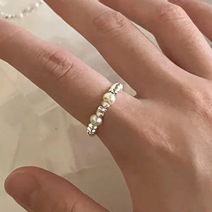 925 Silver Freshwater Pearl Adjustable Ring Women Jewelry