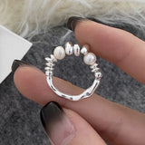 925 Silver Freshwater Pearl Adjustable Ring Women Jewelry