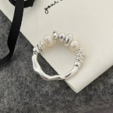 925 Silver Freshwater Pearl Adjustable Ring Women Jewelry