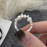 925 Silver Freshwater Pearl Adjustable Ring Women Jewelry