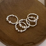 925 Silver Freshwater Pearl Adjustable Ring Women Jewelry