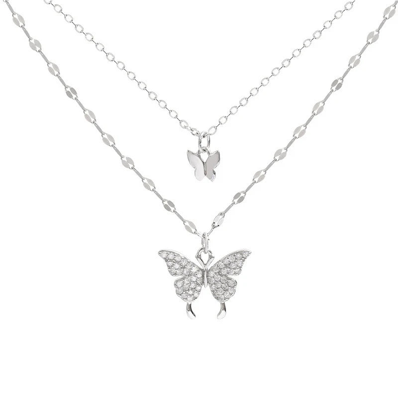 925 Silver Butterfly Pendant Choker Necklace Romantic Jewelry
