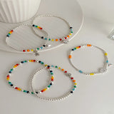 925 Sterling Silver Heart Beads Elastic Rope Bracelet Colorful Women Jewelry