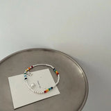 925 Sterling Silver Heart Beads Elastic Rope Bracelet Colorful Women Jewelry