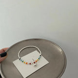 925 Sterling Silver Heart Beads Elastic Rope Bracelet Colorful Women Jewelry