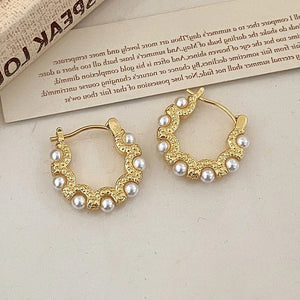 925 Silver Pearl U Hoop Earrings for Women Vintage Fine Jewelry