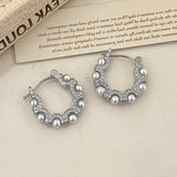 925 Silver Pearl U Hoop Earrings for Women Vintage Fine Jewelry