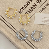 925 Silver Pearl U Hoop Earrings for Women Vintage Fine Jewelry