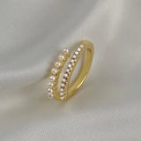 925 Silver Pearl Zircon Round Rings for Women Party Jewelry