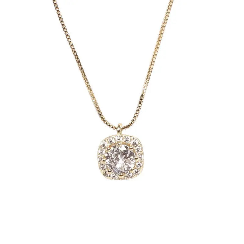 925 Silver Square Zircon Necklace for Women
