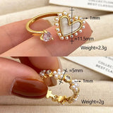 925 Silver Pearl Zircon Heart Flower Ring Women Adjustable Jewelry