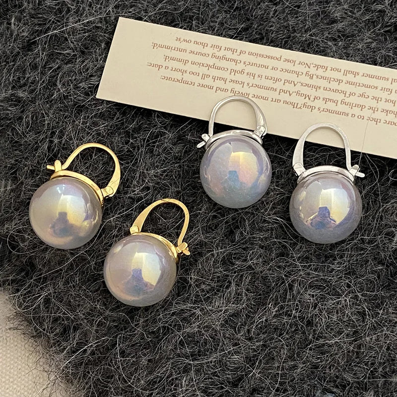 925 Silver Pearl Hoop Earrings for Women Party Vintage Jewelry