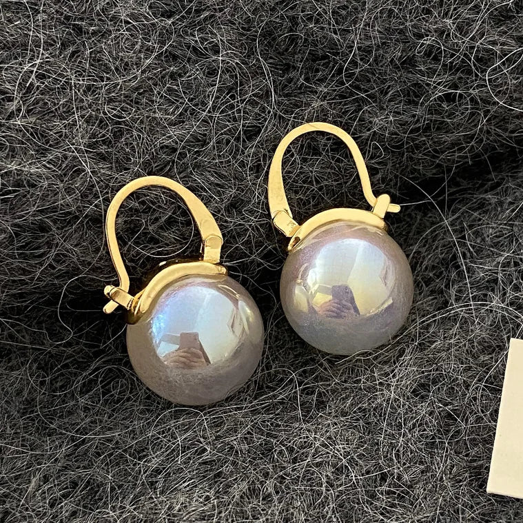 925 Silver Pearl Hoop Earrings for Women Party Vintage Jewelry