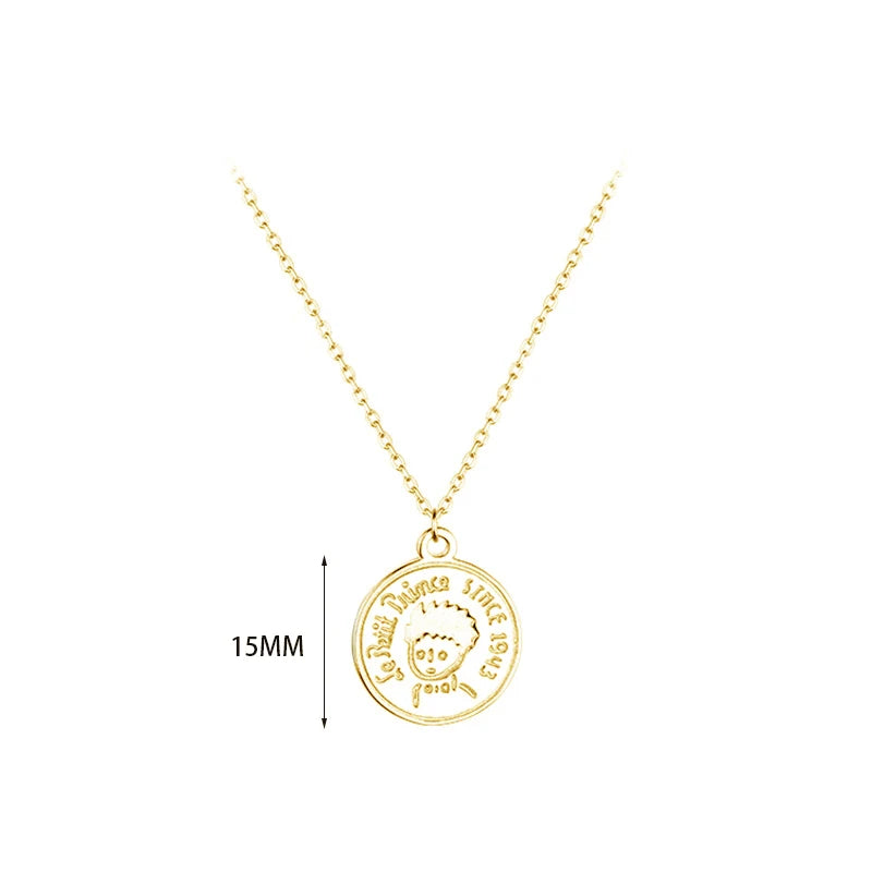 925 Silver The Little Prince Statue Coins Chokers Necklace