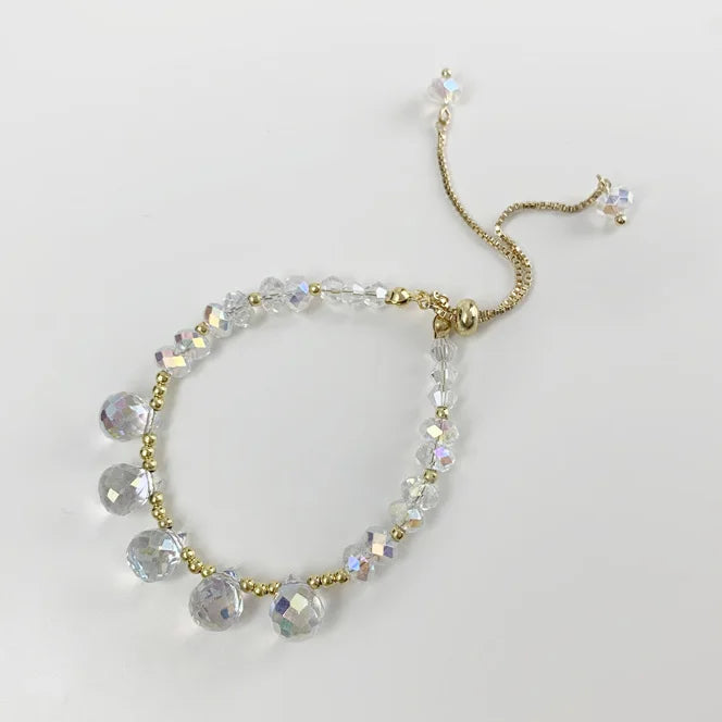 925 Silver Water Drop Crystal Charm Bracelet Women Vintage Jewelry