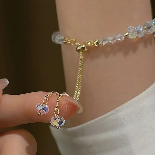 925 Silver Water Drop Crystal Charm Bracelet Women Vintage Jewelry