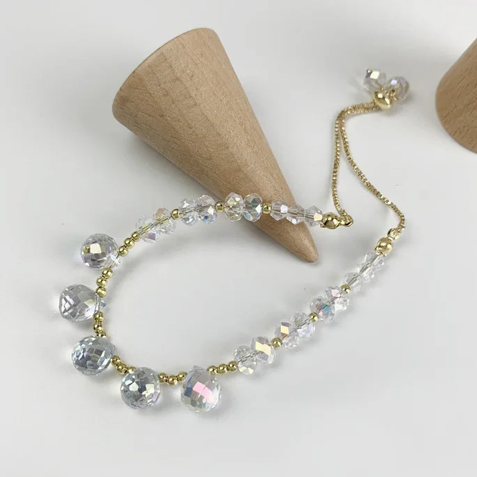 925 Silver Water Drop Crystal Charm Bracelet Women Vintage Jewelry