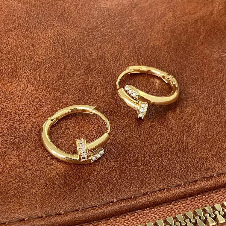 925 Silver Zircon Nail Round Hoop Earrings for Women