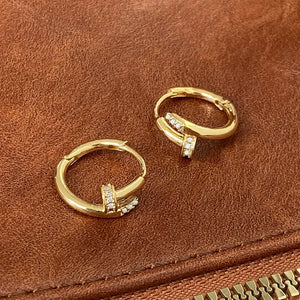 925 Silver Zircon Nail Round Hoop Earrings for Women