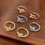 925 Silver Zircon Nail Round Hoop Earrings for Women