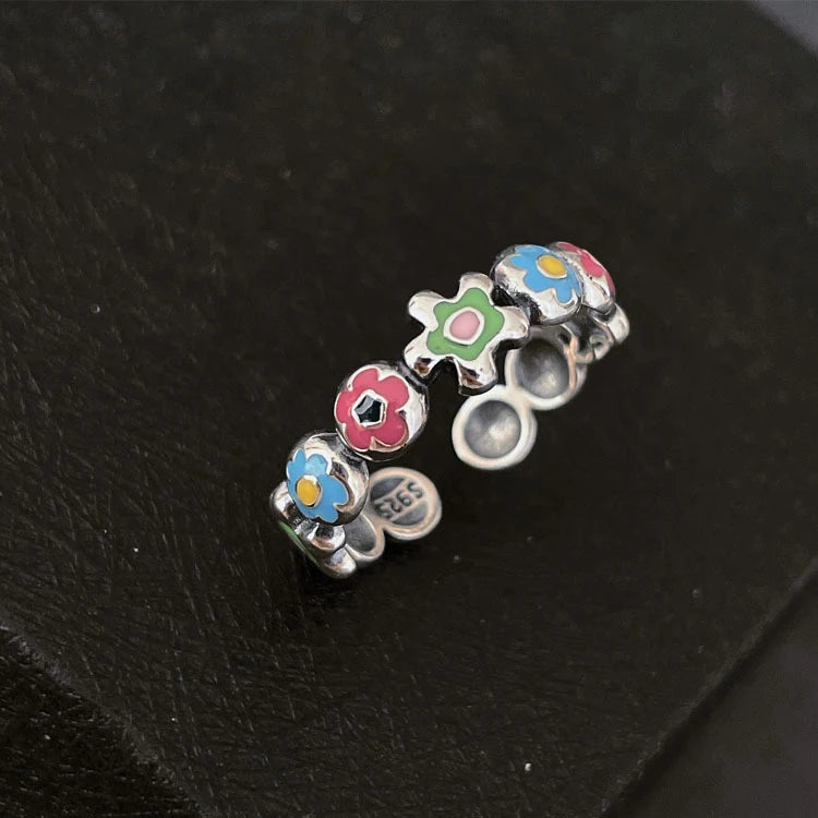 S925 Sterling Silver Irregular Flowers Adjustable Ring for Women