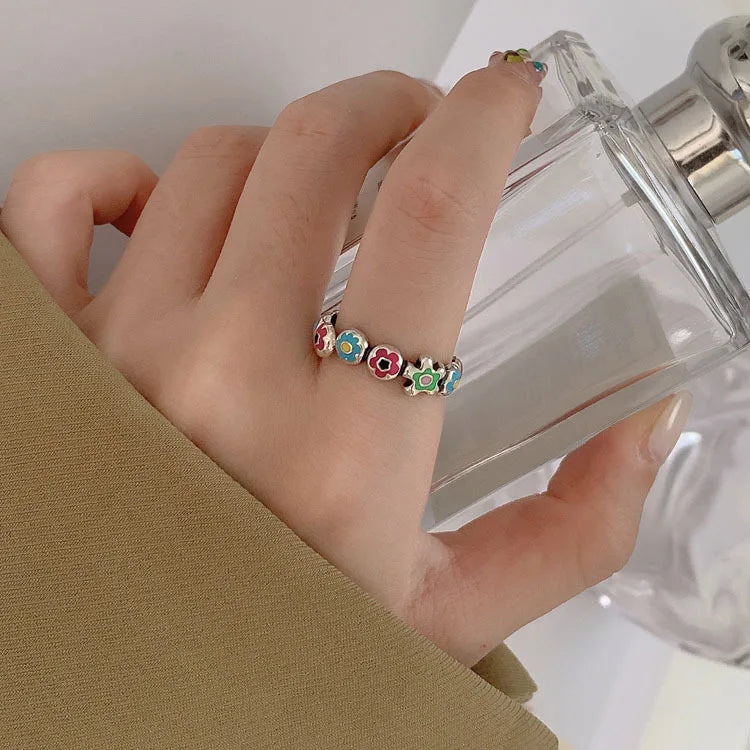 S925 Sterling Silver Irregular Flowers Adjustable Ring for Women