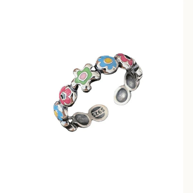 S925 Sterling Silver Irregular Flowers Adjustable Ring for Women