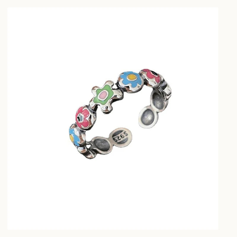 S925 Sterling Silver Irregular Flowers Adjustable Ring for Women