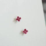 925 Silver Small Four Petal Flower Zircon Stud Earring for Women