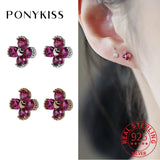 925 Silver Small Four Petal Flower Zircon Stud Earring for Women