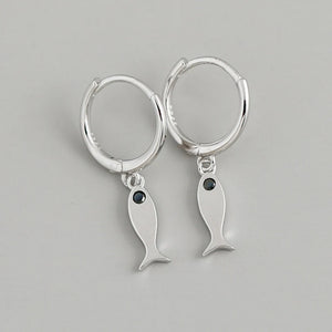 925 Silver Fish Zircon Hoop Earrings Women Anniversary Jewelry Gift