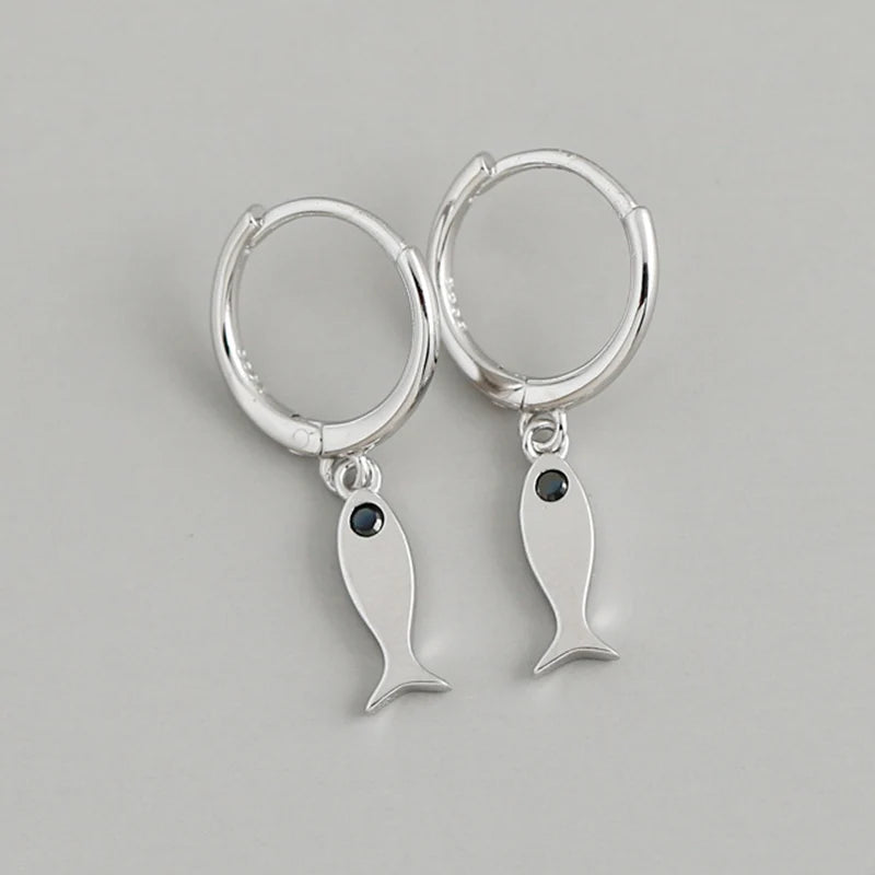925 Silver Fish Zircon Hoop Earrings Women Anniversary Jewelry Gift