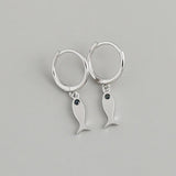 925 Silver Fish Zircon Hoop Earrings Women Anniversary Jewelry Gift