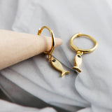 925 Silver Fish Zircon Hoop Earrings Women Anniversary Jewelry Gift