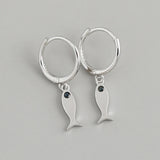 925 Silver Fish Zircon Hoop Earrings Women Anniversary Jewelry Gift