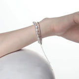 HipHop 925 Sterling Silver Double Layer Chain Pearl Bracelets