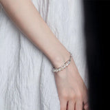 HipHop 925 Sterling Silver Double Layer Chain Pearl Bracelets