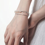 HipHop 925 Sterling Silver Double Layer Chain Pearl Bracelets